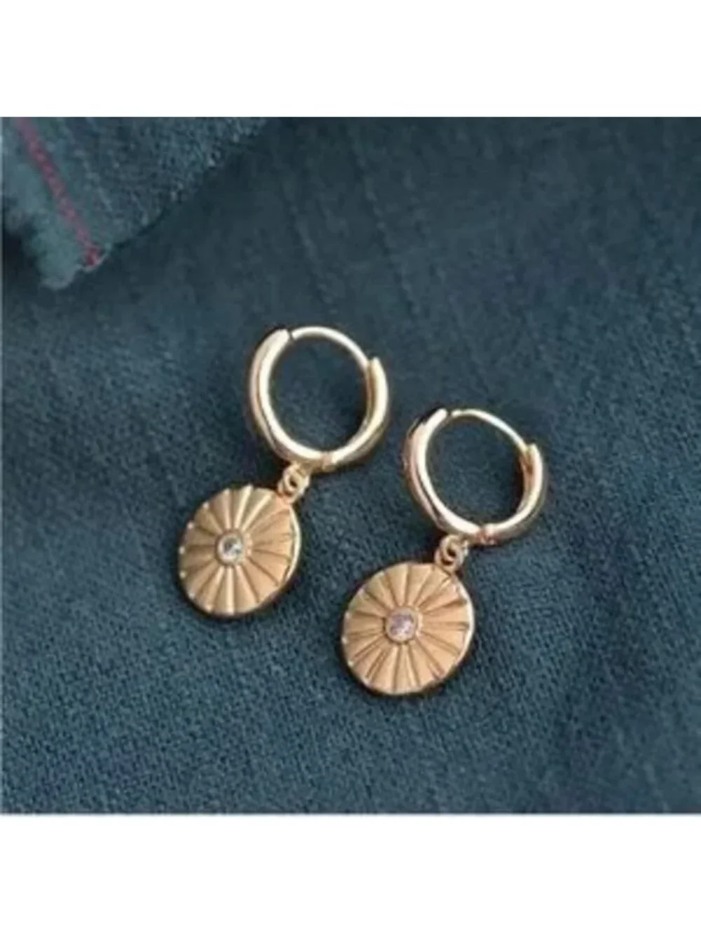 Gold 14k Gold Plated Disc CZ Huggie Hoop Earrings